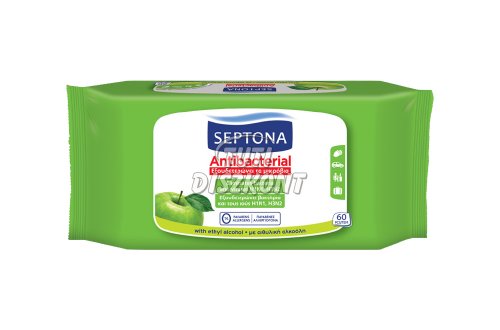 Septona antibakteriális törlőkendő 60db zöldalma, 60 db