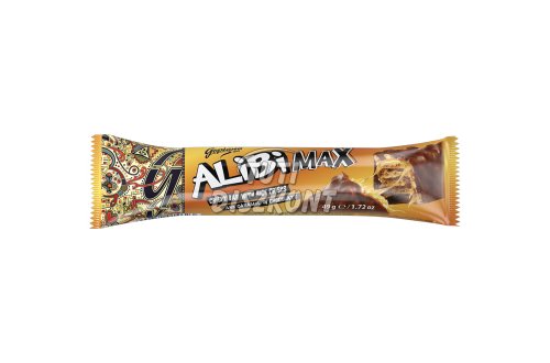 Alibi Max tejcsokoládés ostyaszelet karamellel és rizzsel, 49 G