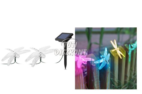 LED szolár fényfüzér szitakötő 2,9m 10 színes LED 11758B, 1 db