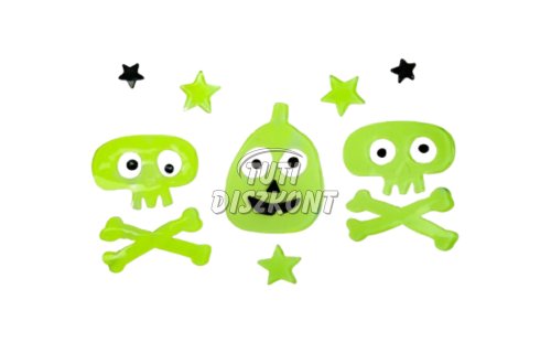 Halloween-i foszforeszkáló ablakdekor koponya 29x16cm 56543C, 1 db