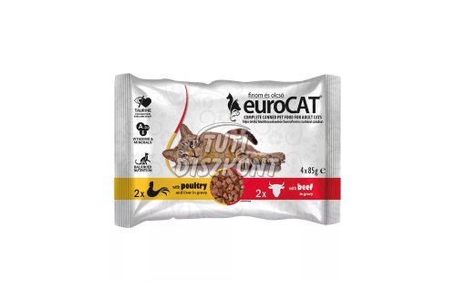 Euro cat alutasakos macskaeledel 4X85g szárnyas-marha, 340 g
