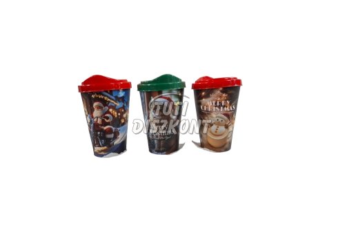 Pohár fedővel karácsonyi mintás kávés 400ml 17545, 1 db